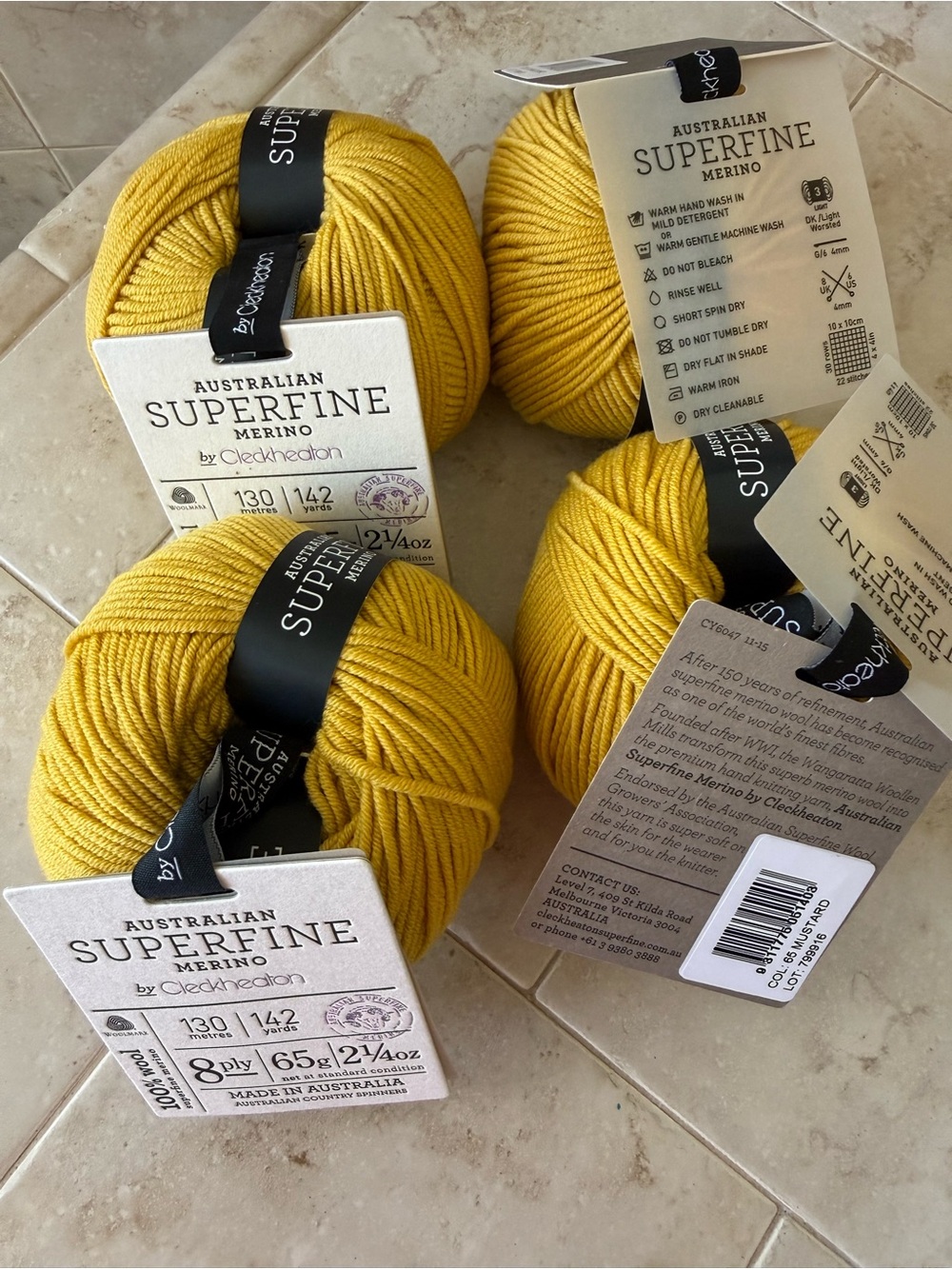 Cleackheaton Australian Superfine Merino Yarn - Vibrant Mustard Yellow - 4 skein